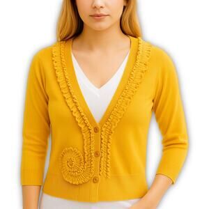 Anthropologie Sparrow Coquette Ruffle Cardigan Yellow XS